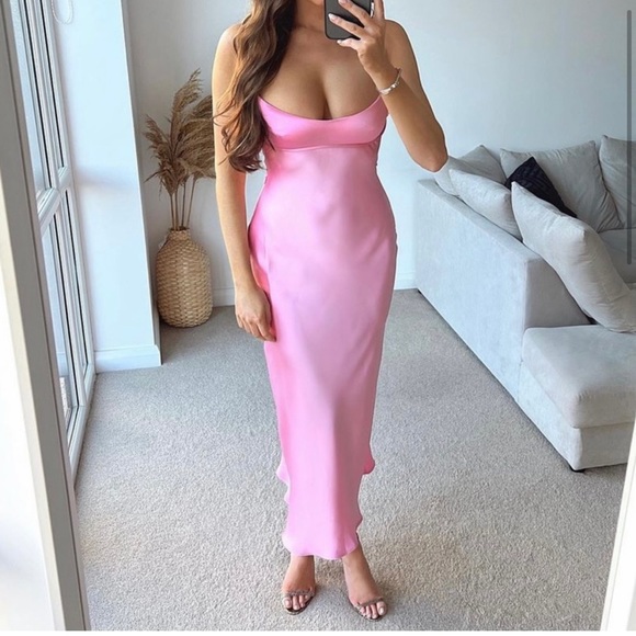 ZARA Satin Effect Cut Out Pink Slip Dress - Picture 4 of 14